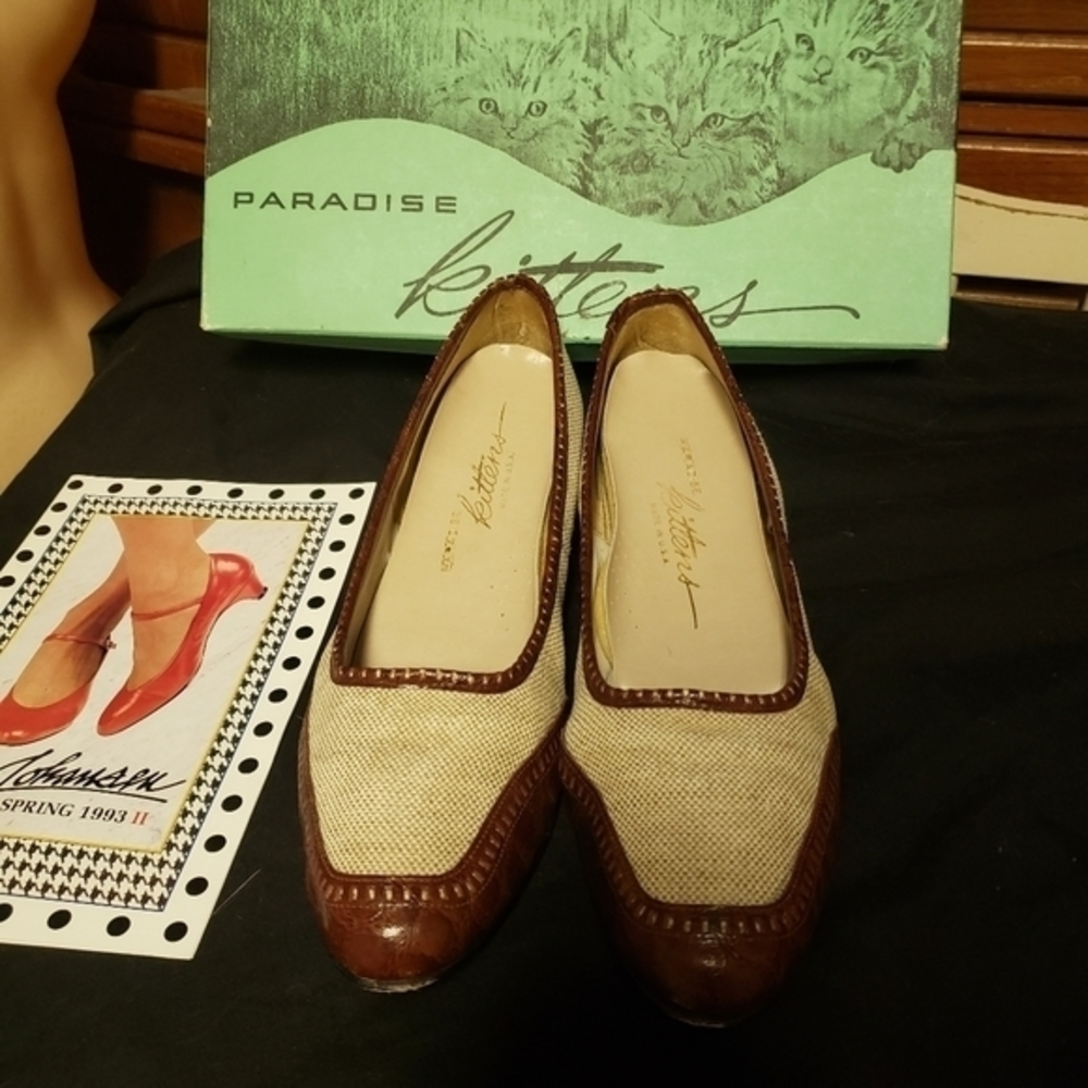 Vtg circa 1993 Paradise‎ Kittens dress pump linen